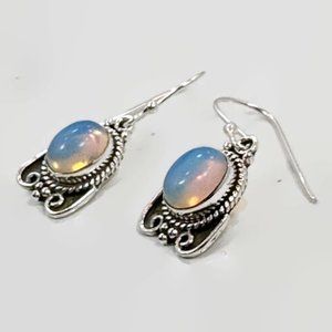 Opalite Earrings, Sterling Silver, Pierced, New,Dangle Earrings, Ear Wires, Boho